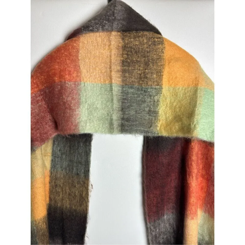 Yellow and Brown CHUNKY CHECKERED SCARF WITH FRINGE